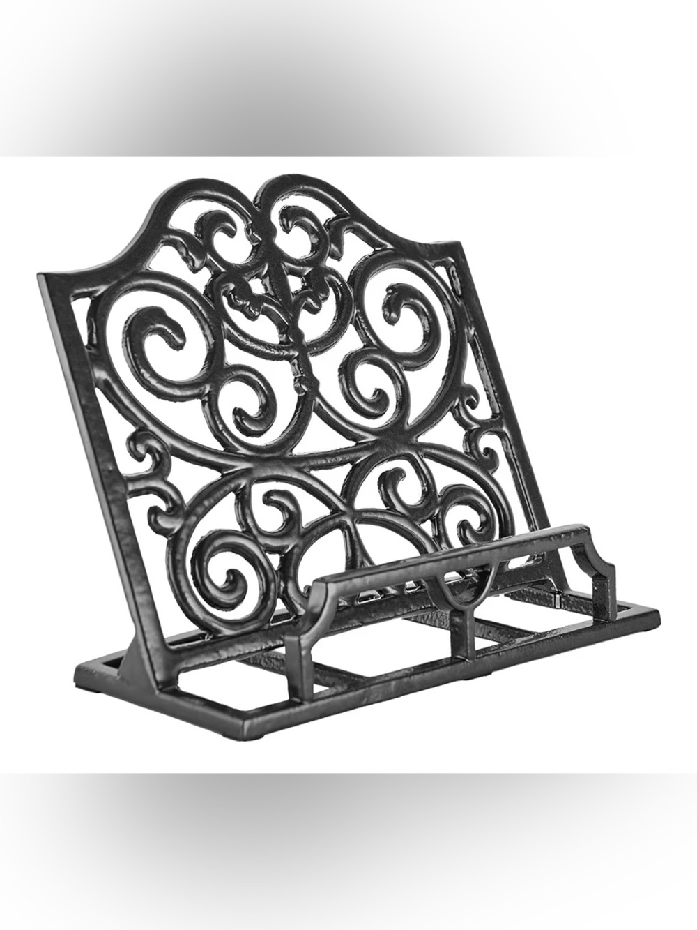 New in Box Black Cookbook Stand Cast Iron Metal Recipe Book Ipad Tablet Holder